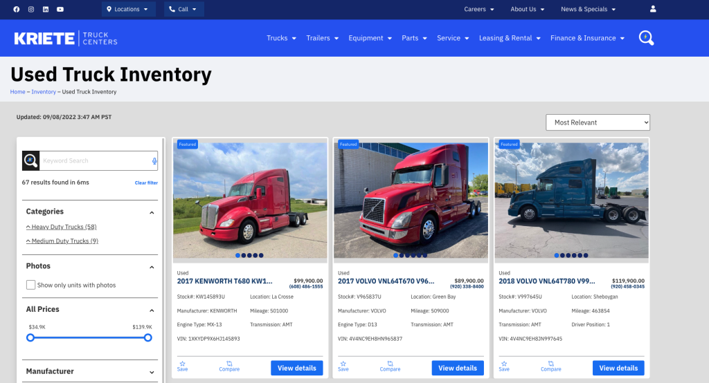 Kriete Trucks Used Truck Inventory Example